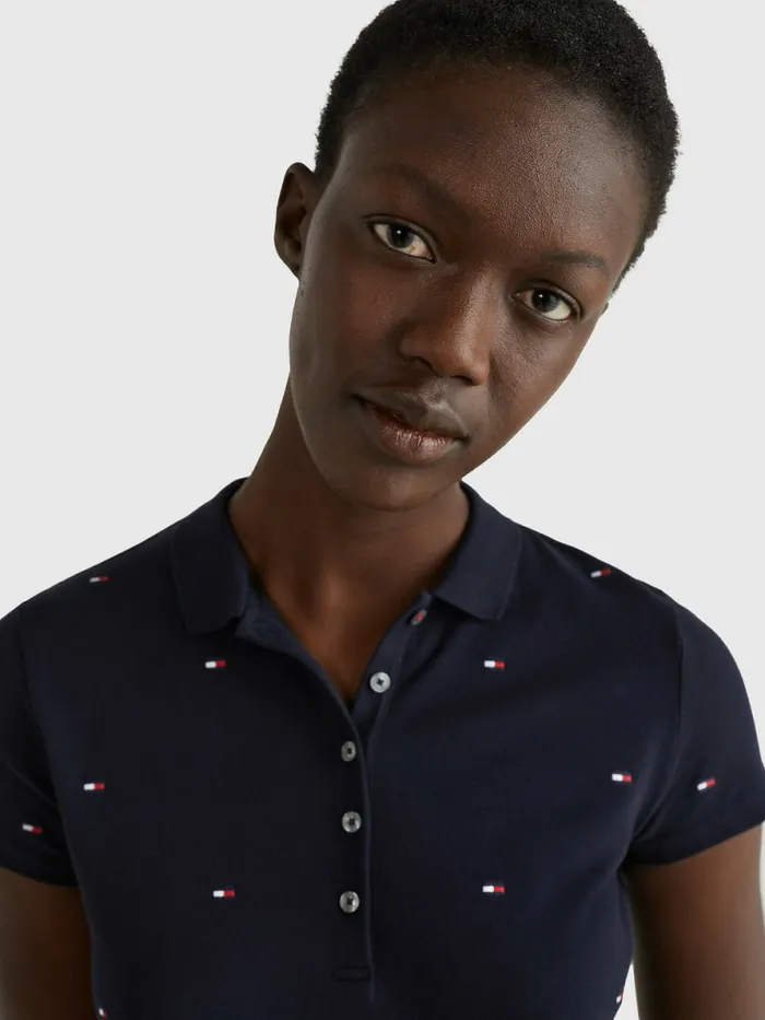 Tommy Hilfiger Flag Embroidery Slim Fit Polo Mini Flag All Over EmbrNavy Womens Polo Shirts Cheap On Sale