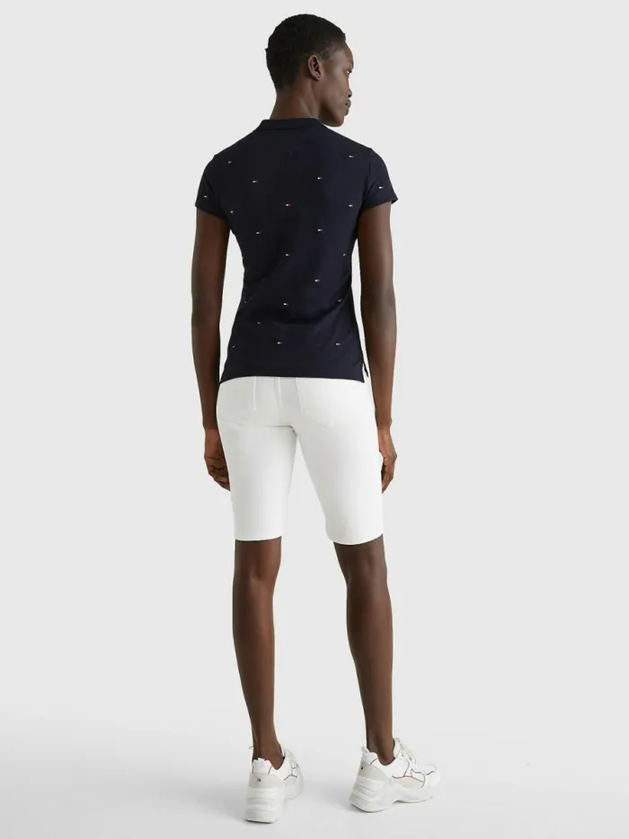 Tommy Hilfiger Flag Embroidery Slim Fit Polo Mini Flag All Over EmbrNavy Womens Polo Shirts Cheap On Sale