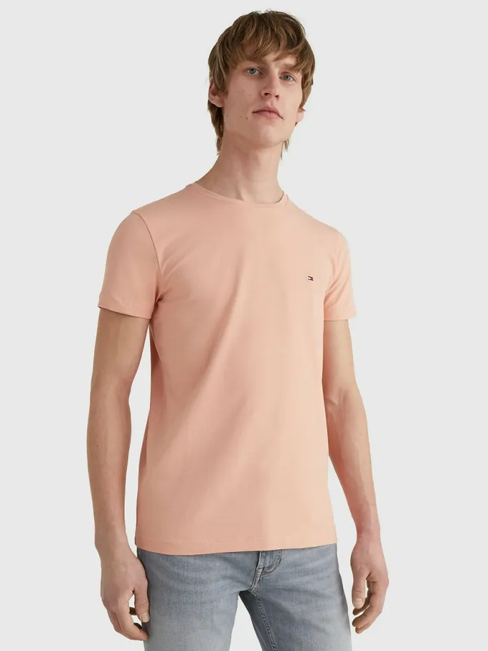 Tommy Hilfiger Flag Embroidery Slim Fit TShirt Guava Mens TShirts Near Me