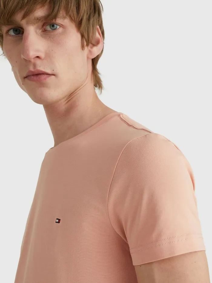 Tommy Hilfiger Flag Embroidery Slim Fit TShirt Guava Mens TShirts Near Me