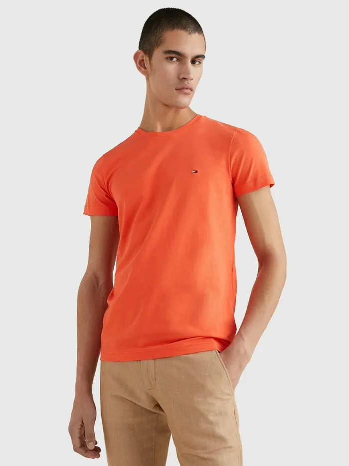Tommy Hilfiger Flag Embroidery Slim Fit TShirt Hawaiian Coral Mens TShirts Popular Tommy Hilfiger Flag Embroidery Slim Fit TShirt Hawaiian Coral Mens TShirts Popular
