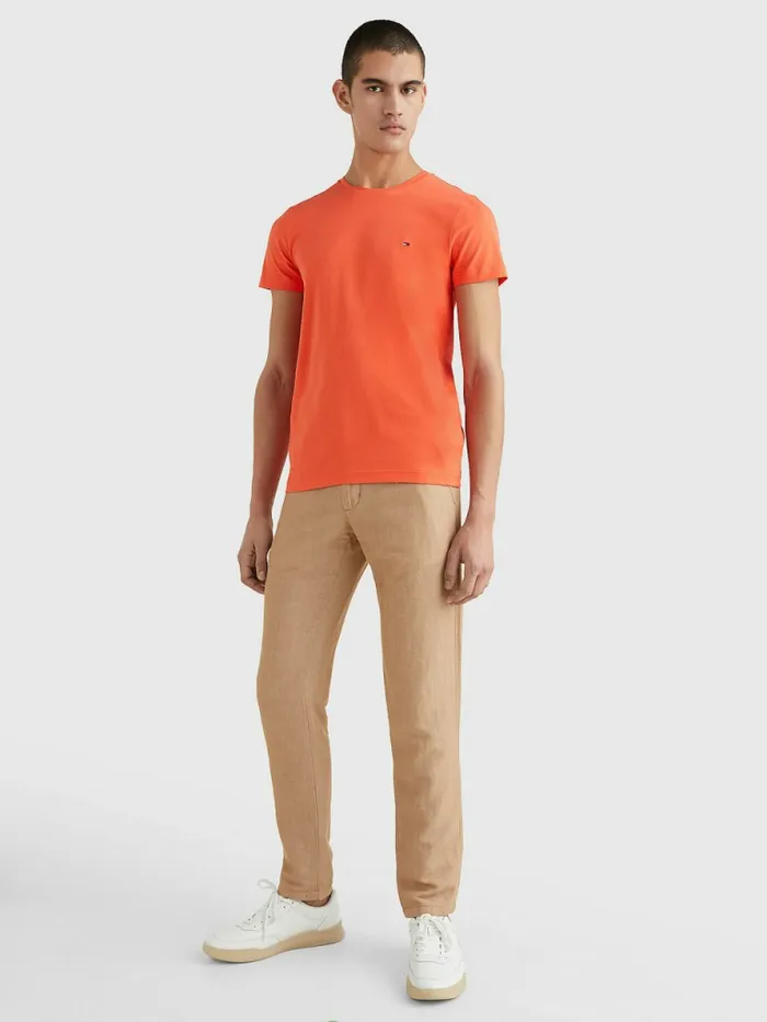 Tommy Hilfiger Flag Embroidery Slim Fit TShirt Hawaiian Coral Mens TShirts Popular