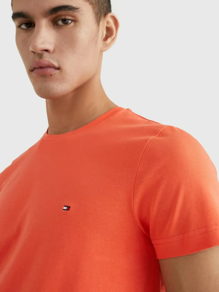Tommy Hilfiger Flag Embroidery Slim Fit TShirt Hawaiian Coral Mens TShirts Popular