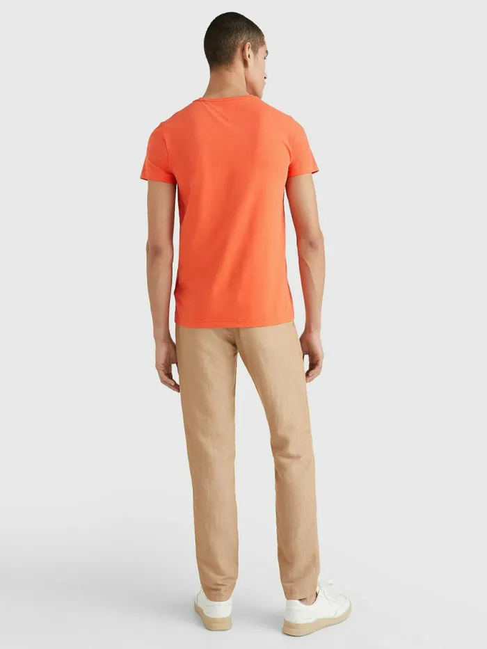 Tommy Hilfiger Flag Embroidery Slim Fit TShirt Hawaiian Coral Mens TShirts Popular