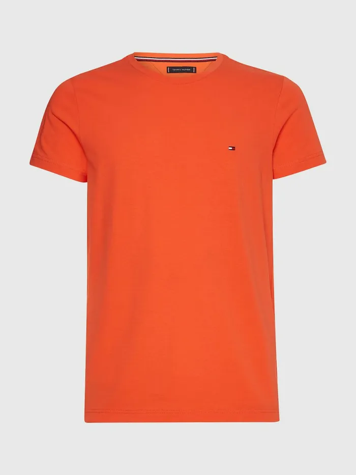 Tommy Hilfiger Flag Embroidery Slim Fit TShirt Hawaiian Coral Mens TShirts Popular