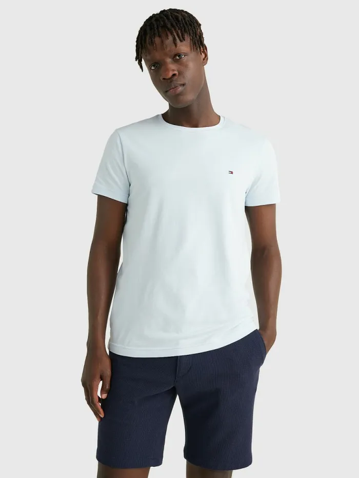 Tommy Hilfiger Flag Embroidery Slim Fit TShirt Luminous Blue Mens TShirts Gift for Friend Tommy Hilfiger Flag Embroidery Slim Fit TShirt Luminous Blue Mens TShirts Gift for Friend