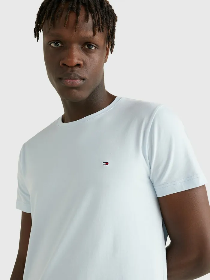 Tommy Hilfiger Flag Embroidery Slim Fit TShirt Luminous Blue Mens TShirts Gift for Friend