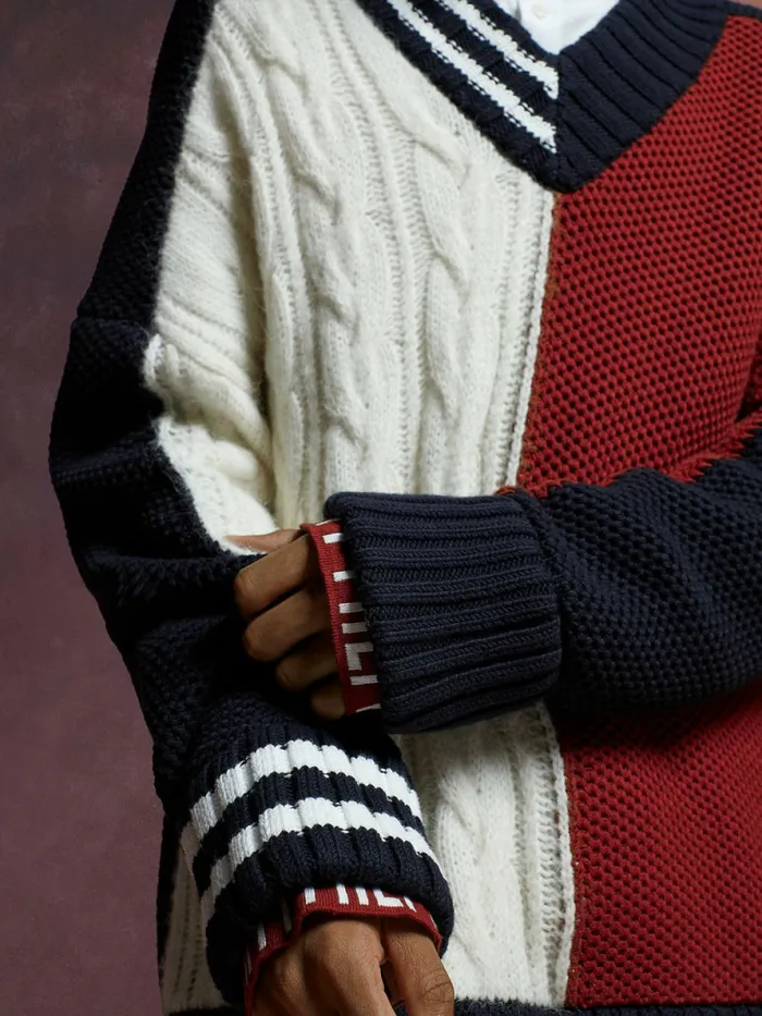 Tommy Hilfiger Flag Icon Knitted Cricket Jumper Desert Sky Mens Knitwear Online