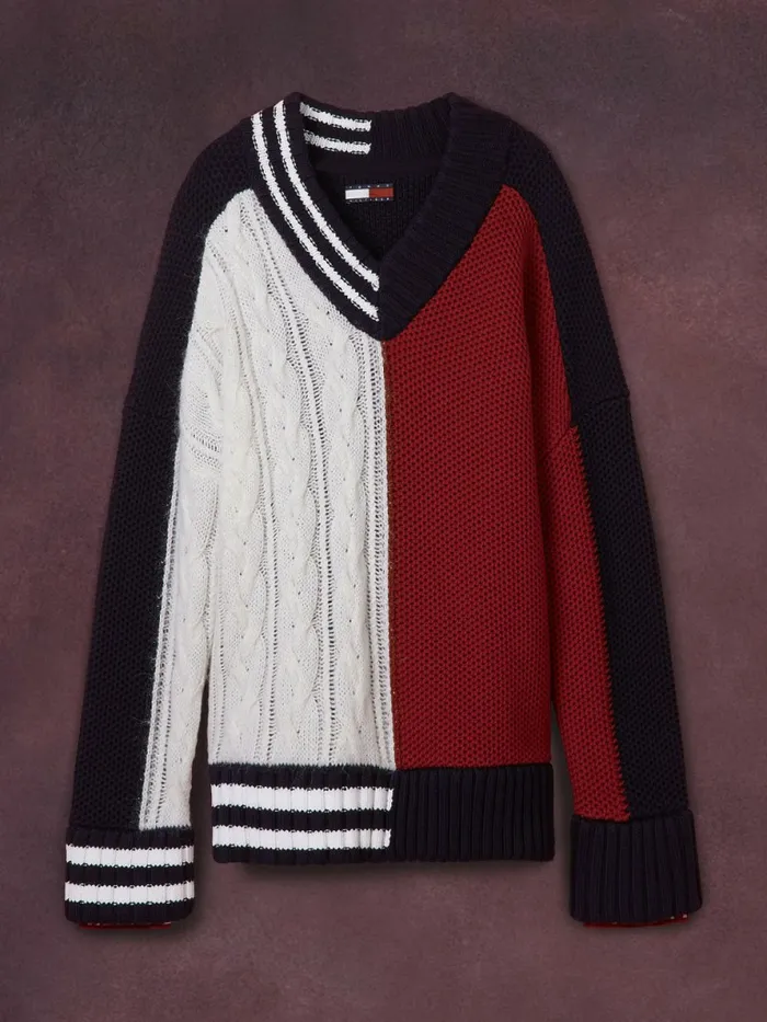 Tommy Hilfiger Flag Icon Knitted Cricket Jumper Desert Sky Mens Knitwear Online