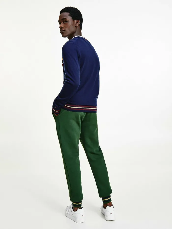 Tommy Hilfiger Flag Logo Merino Wool Cardigan Desert Sky Mens Knitwear Cheap On Sale