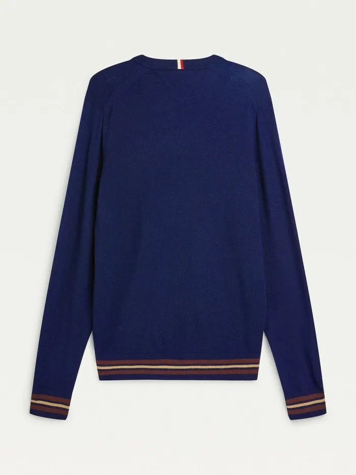 Tommy Hilfiger Flag Logo Merino Wool Cardigan Desert Sky Mens Knitwear Cheap On Sale