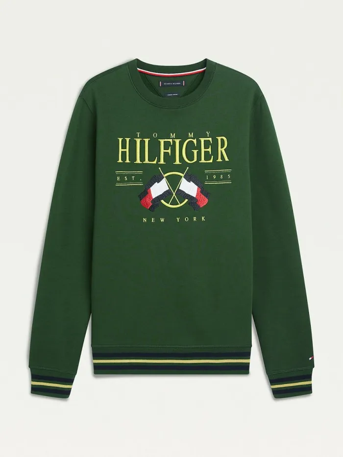 Tommy Hilfiger Flag Logo Sweatshirt National Forest Mens Tracksuits Popular