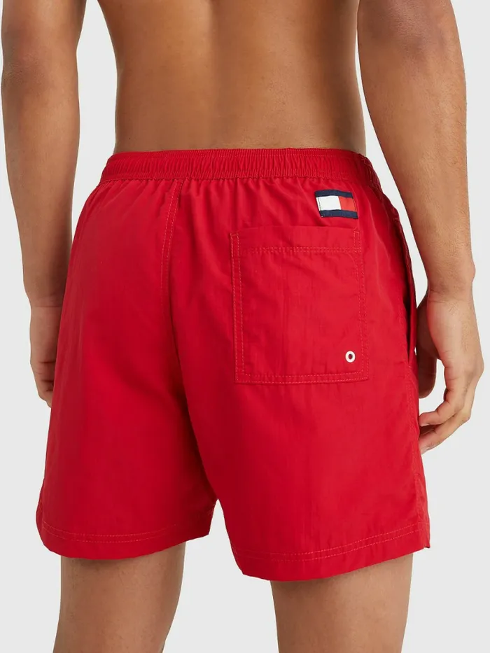 Tommy Hilfiger Flag Mid Length Drawstring Swim Shorts Primary Red Mens Swimwear On Sale