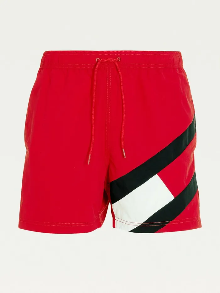 Tommy Hilfiger Flag Mid Length Drawstring Swim Shorts Primary Red Mens Swimwear On Sale