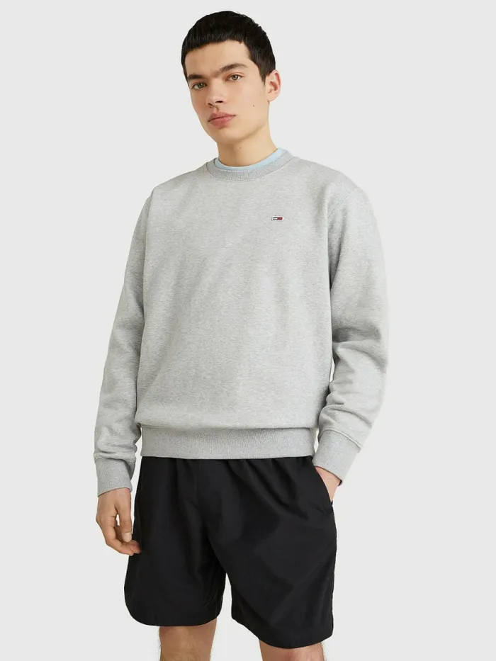 Tommy Hilfiger Flag Patch Fleece Sweatshirt Lt Grey Htr Mens Essentials