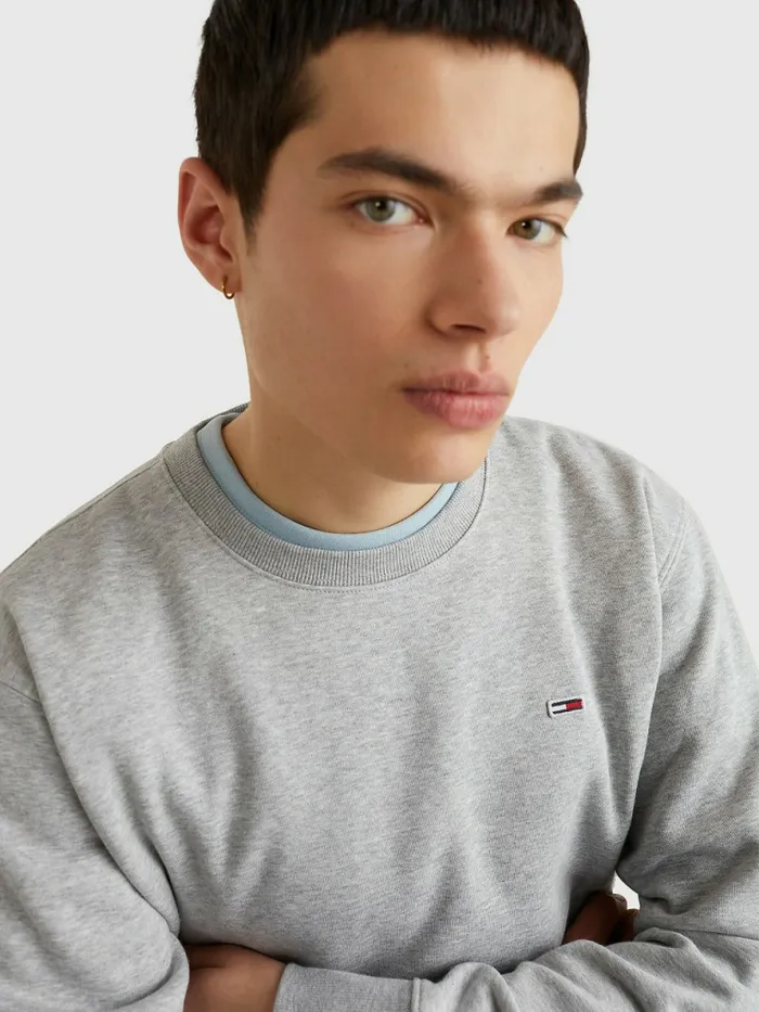 Tommy Hilfiger Flag Patch Fleece Sweatshirt Lt Grey Htr Mens Essentials