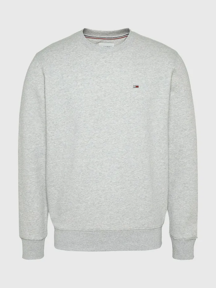 Tommy Hilfiger Flag Patch Fleece Sweatshirt Lt Grey Htr Mens Essentials
