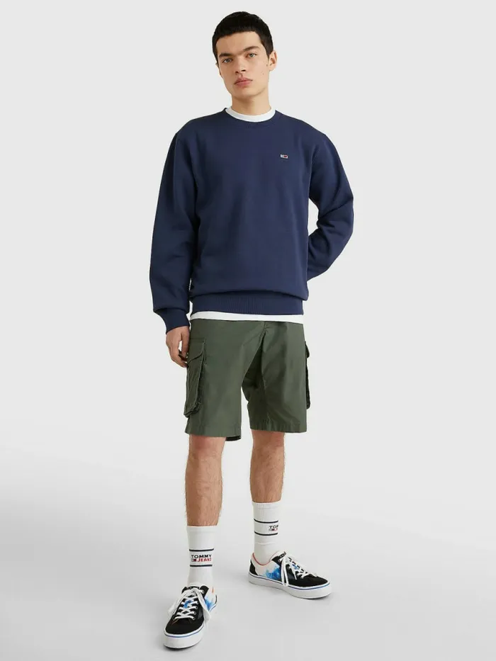 Tommy Hilfiger Flag Patch Fleece Sweatshirt Twilight Navy Mens Essentials