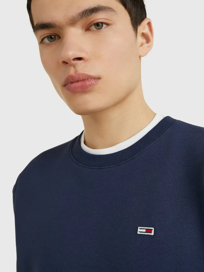Tommy Hilfiger Flag Patch Fleece Sweatshirt Twilight Navy Mens Essentials