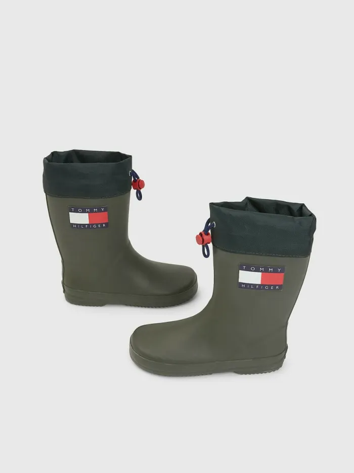Tommy Hilfiger Flag Toggle Rain Boots Military Green Girls Shoes and Accessories For Sale