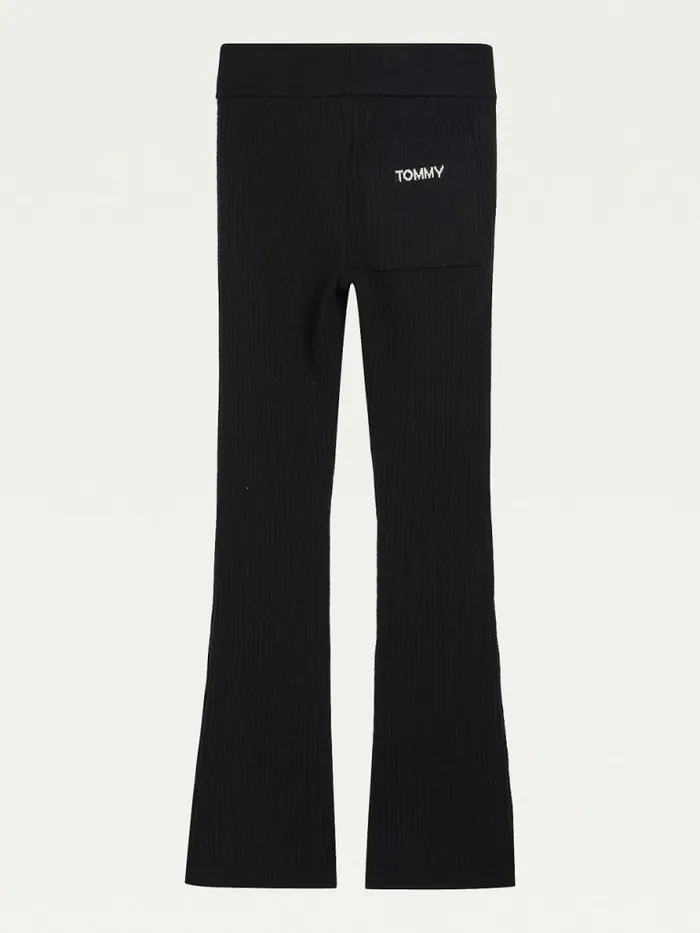 Tommy Hilfiger Flared RibKnit Trousers Black Girls Trousers Shorts and Skirts Gift 4 You