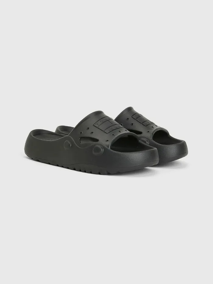 Tommy Hilfiger Flatform Cleat Pool Slides Black Womens Sandals Cheap On Sale