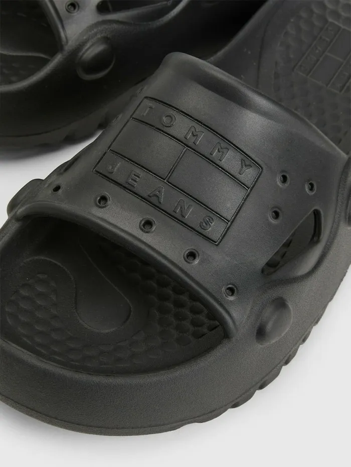 Tommy Hilfiger Flatform Cleat Pool Slides Black Womens Sandals Cheap On Sale