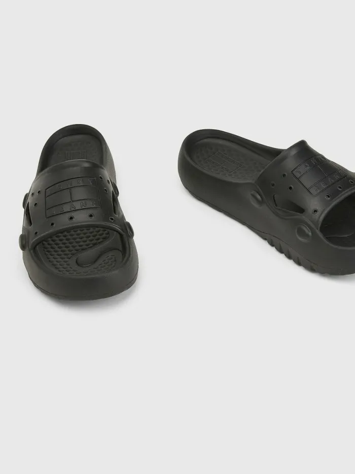 Tommy Hilfiger Flatform Cleat Pool Slides Black Womens Sandals Cheap On Sale