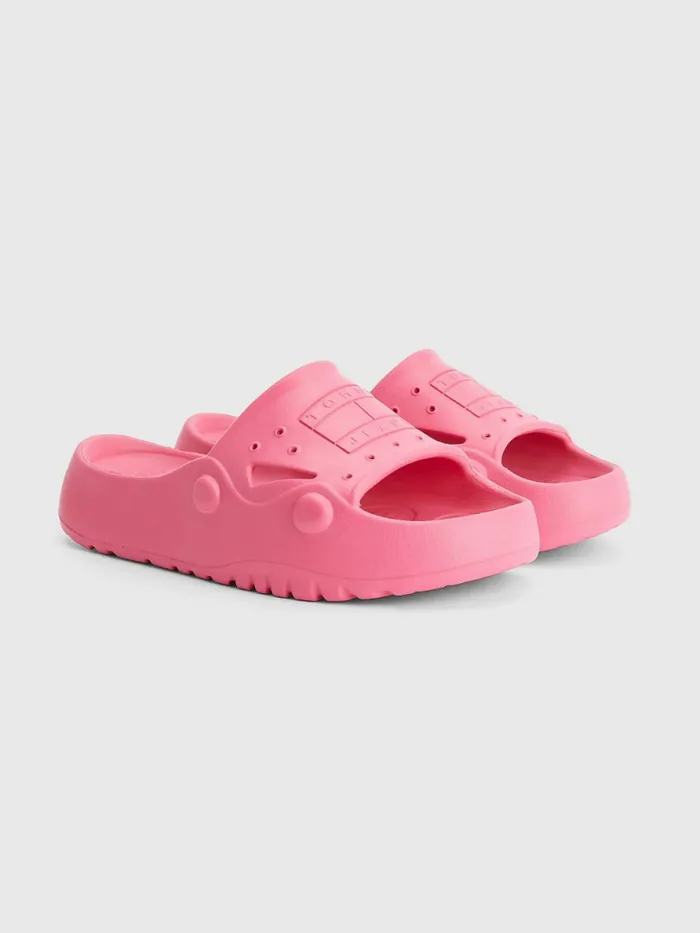 Tommy Hilfiger Flatform Cleat Pool Slides Pink Alert Womens Boots For Sale