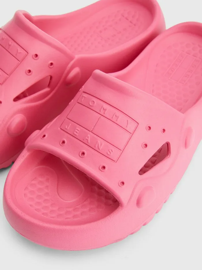 Tommy Hilfiger Flatform Cleat Pool Slides Pink Alert Womens Boots For Sale