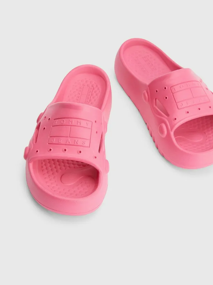 Tommy Hilfiger Flatform Cleat Pool Slides Pink Alert Womens Boots For Sale
