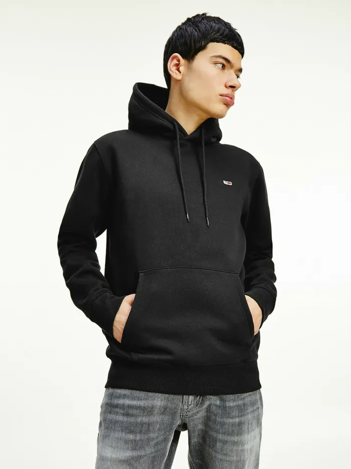 Tommy Hilfiger Fleece Flag Patch Hoody Black Mens Essentials