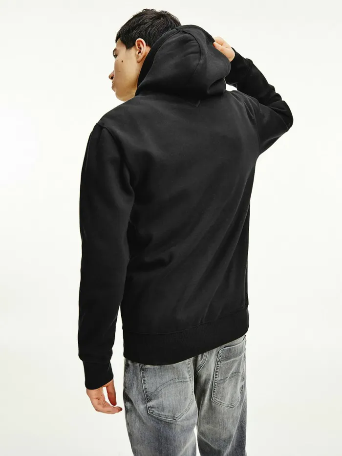 Tommy Hilfiger Fleece Flag Patch Hoody Black Mens Essentials