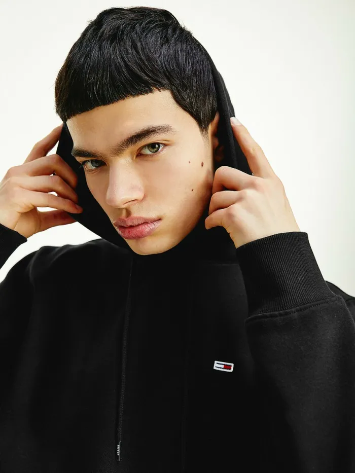 Tommy Hilfiger Fleece Flag Patch Hoody Black Mens Essentials