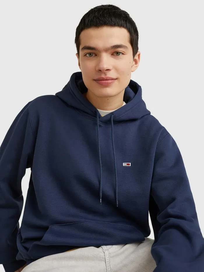 Tommy Hilfiger Fleece Flag Patch Hoody Twilight Navy Mens Essentials