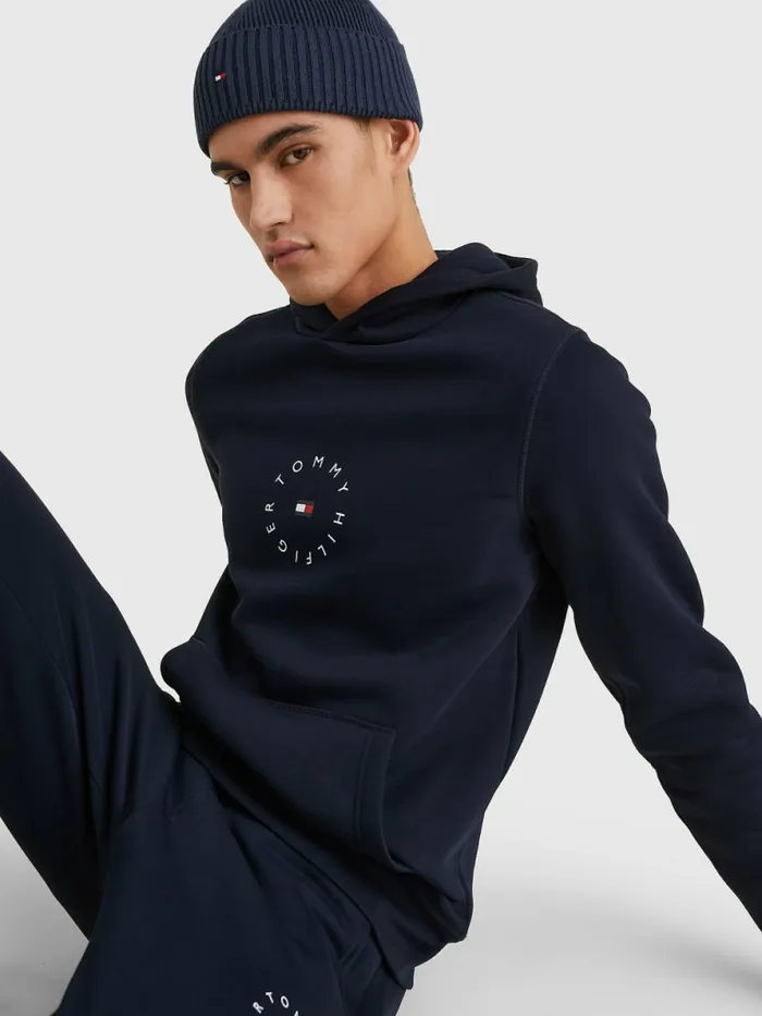 Tommy Hilfiger Flex Fleece Graphic Hoody Desert Sky Mens Tracksuits Gift 4 You