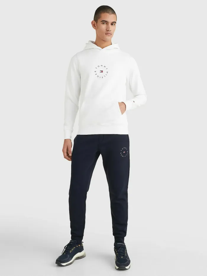 Tommy Hilfiger Flex Fleece Graphic Hoody White Mens Sweatshirts and Hoodies Near Me