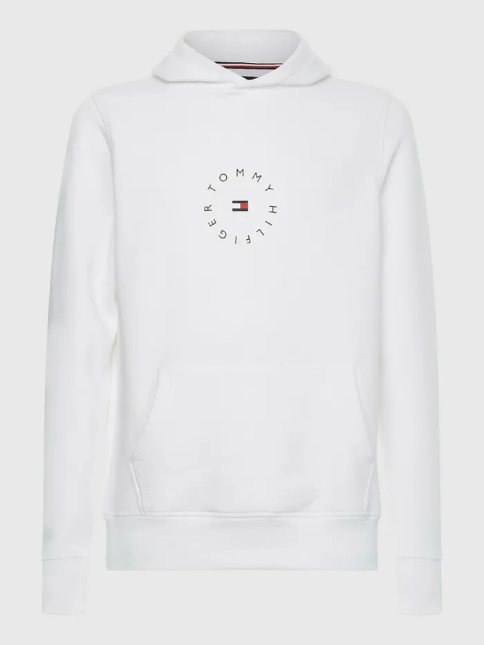 Tommy Hilfiger Flex Fleece Graphic Hoody White Mens Sweatshirts and Hoodies Near Me