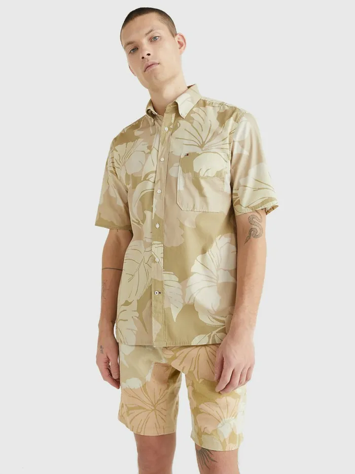 Tommy Hilfiger Floral Camo Short Sleeve Shirt Classic BeigeMulti Mens Shirts Gift Ideas Tommy Hilfiger Floral Camo Short Sleeve Shirt Classic BeigeMulti Mens Shirts Gift Ideas