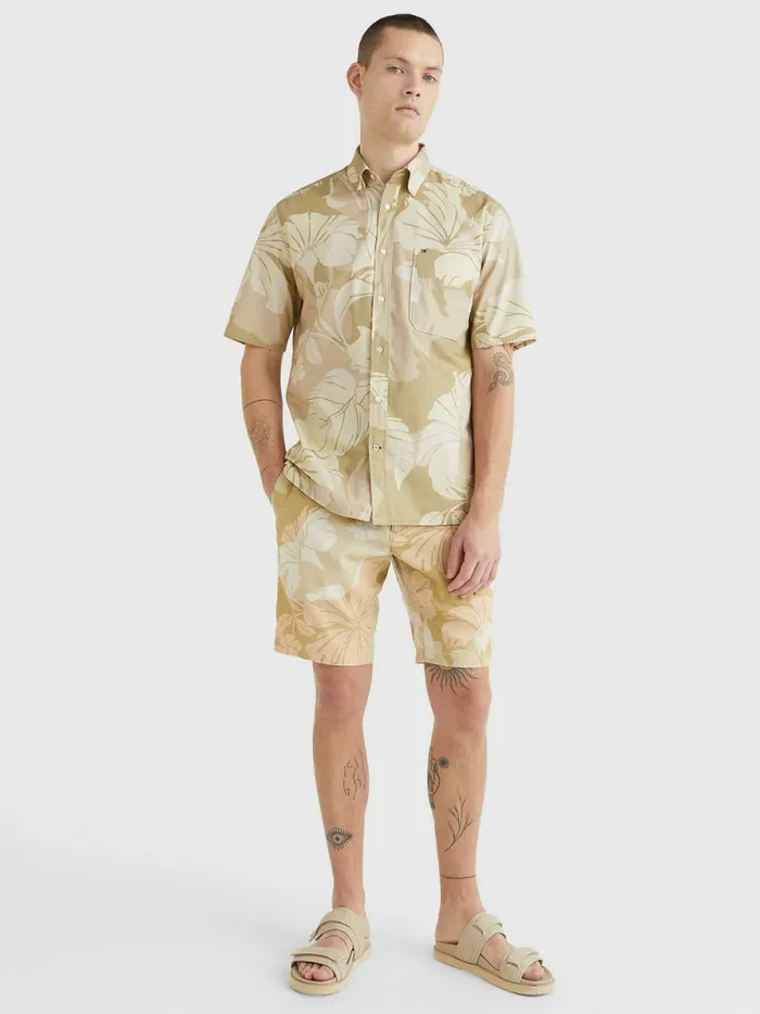 Tommy Hilfiger Floral Camo Short Sleeve Shirt Classic BeigeMulti Mens Shirts Gift Ideas