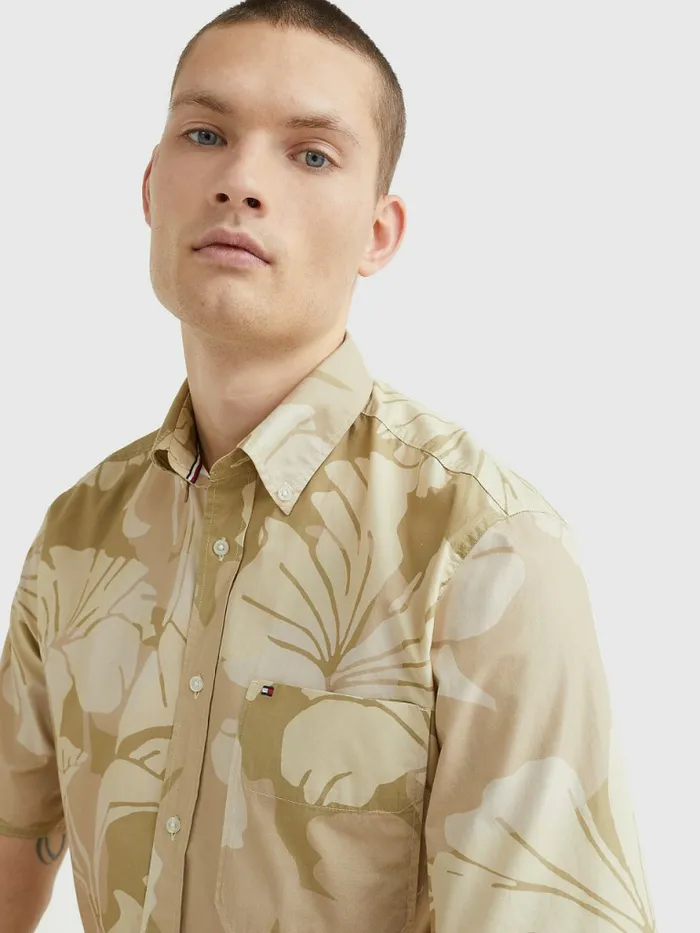 Tommy Hilfiger Floral Camo Short Sleeve Shirt Classic BeigeMulti Mens Shirts Gift Ideas