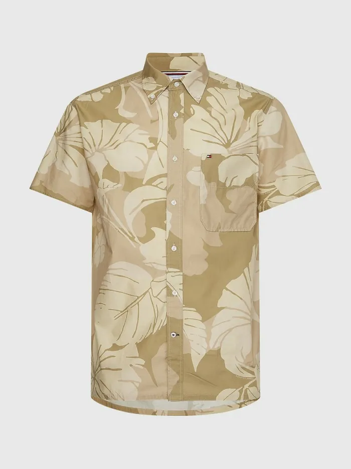 Tommy Hilfiger Floral Camo Short Sleeve Shirt Classic BeigeMulti Mens Shirts Gift Ideas