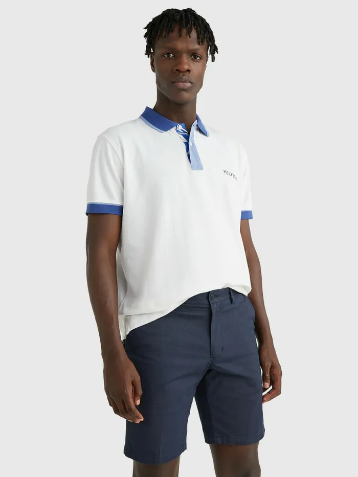 Tommy Hilfiger Floral Collar Regular Fit Polo White Mens Polo Shirts Online