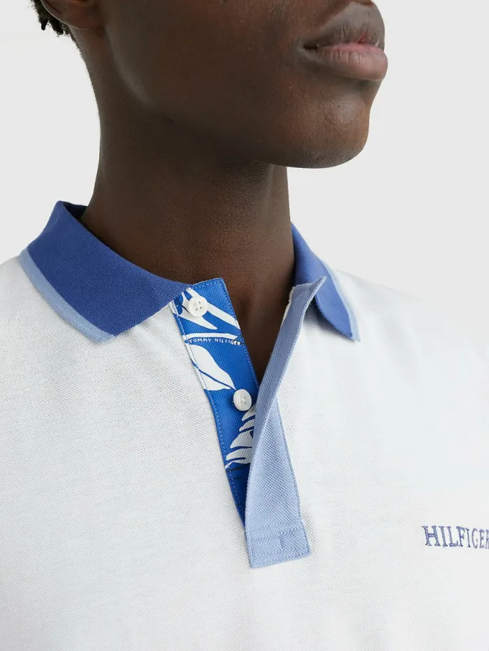 Tommy Hilfiger Floral Collar Regular Fit Polo White Mens Polo Shirts Online
