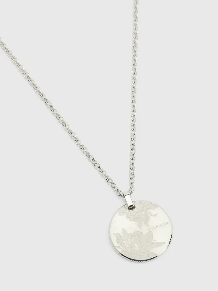 Tommy Hilfiger Floral Engraved Necklace Silver Womens Jewellery