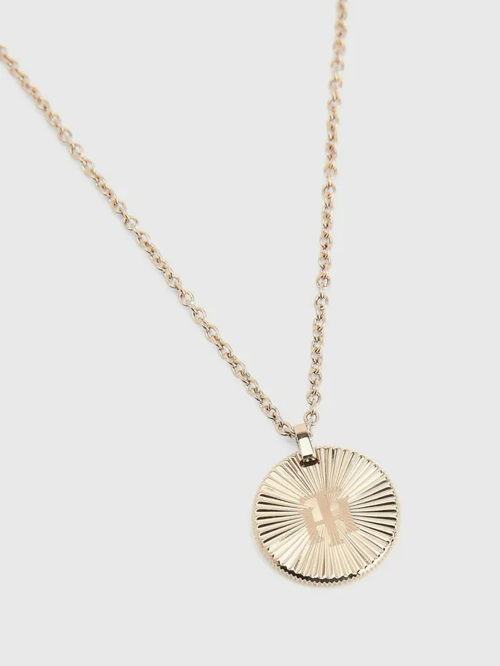 Tommy Hilfiger Floral Engraved Pendant Necklace Carnation Gold Womens Jewellery
