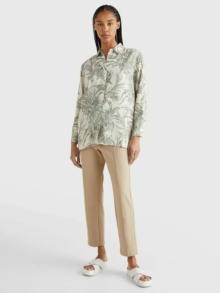 Tommy Hilfiger Floral Print Relaxed Fit Blouse Pineapple IslandEcru Womens Shirts and Blouses Sale