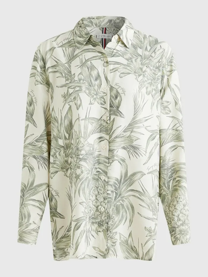 Tommy Hilfiger Floral Print Relaxed Fit Blouse Pineapple IslandEcru Womens Shirts and Blouses Sale
