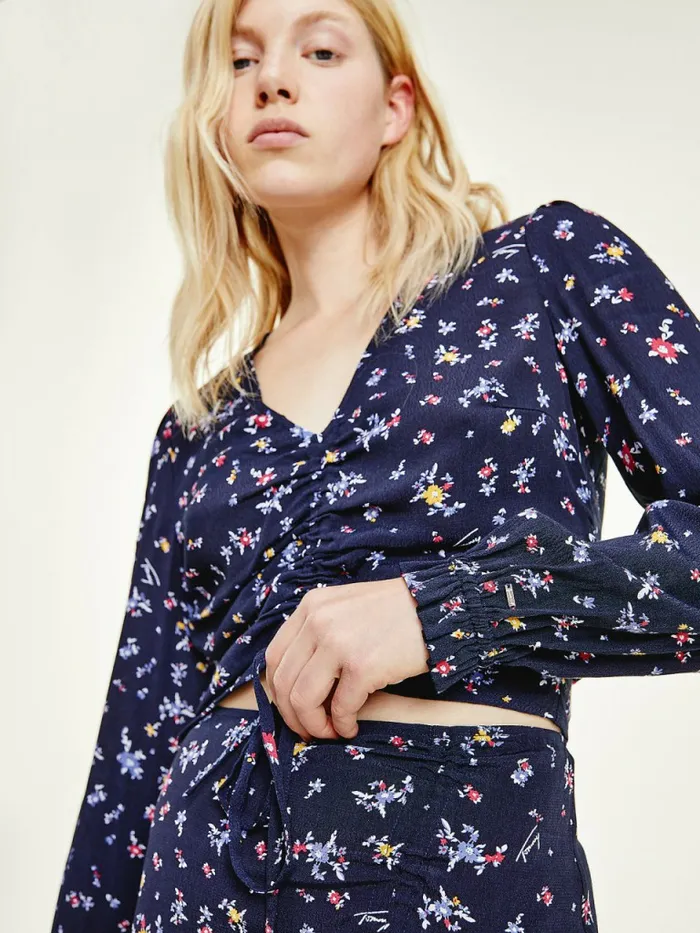 Tommy Hilfiger Floral Print Ruched Viscose Blouse Floral Print Womens Shirts and Blouses Near Me