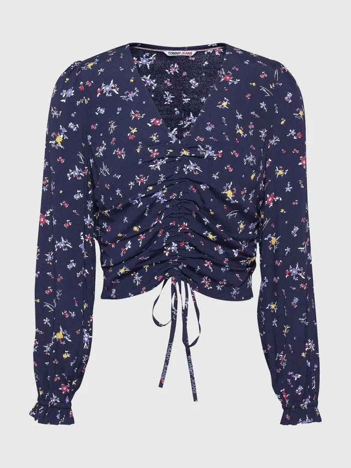 Tommy Hilfiger Floral Print Ruched Viscose Blouse Floral Print Womens Shirts and Blouses Near Me
